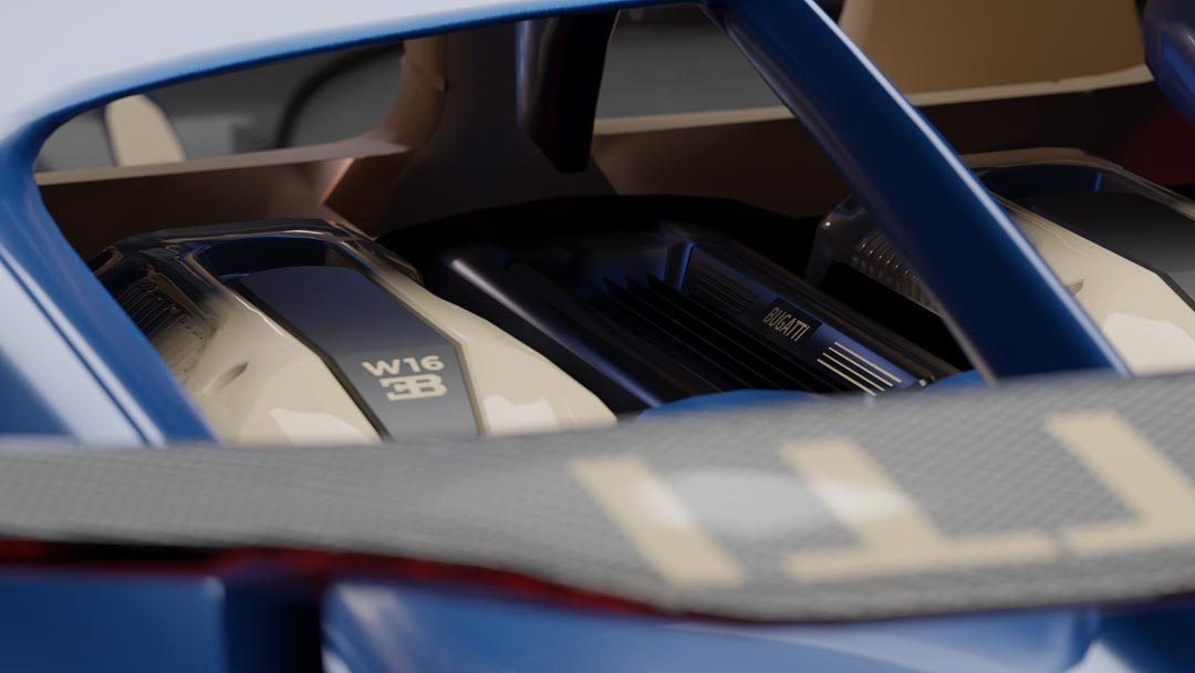 Bugatti Chiron Pur Sport moteur bleue